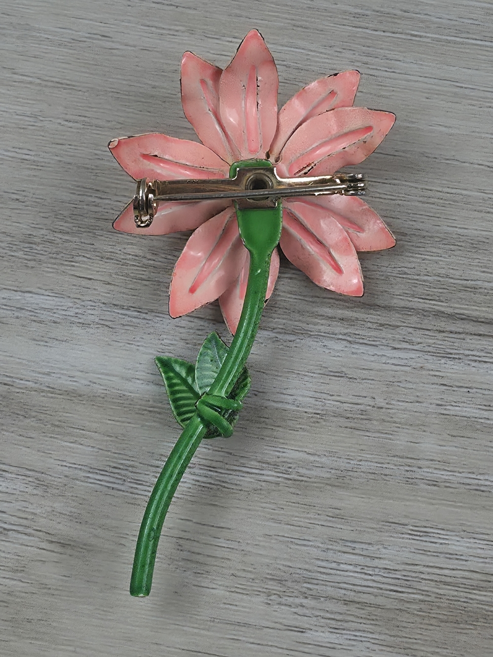 Vintage 1960s Enamel Flower Power Long Stem Brooch Pin | Peach, Orange, Green - Picture 2 of 3